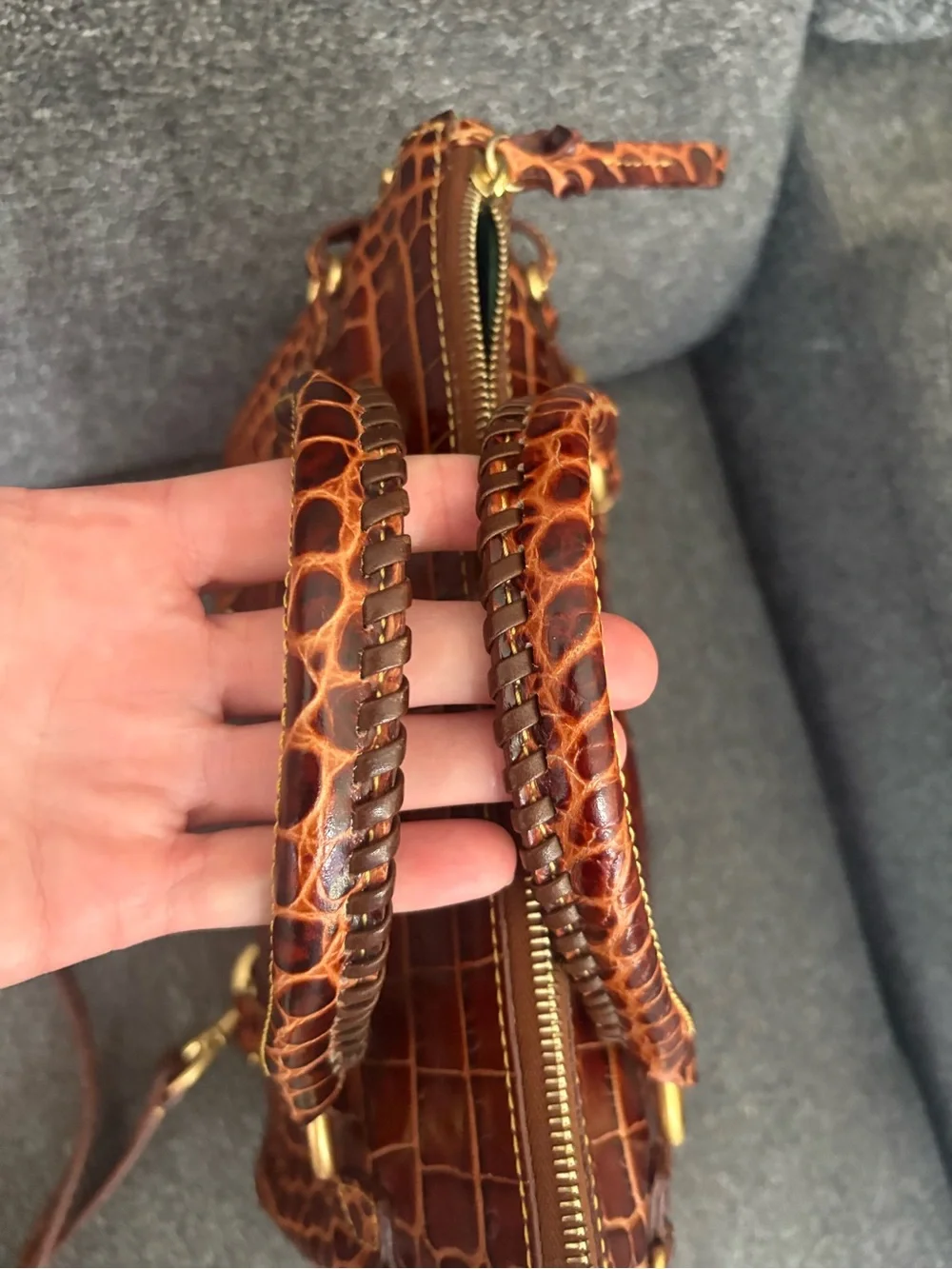 Dooney & Bourke Brown Croco Fino Croc-Embossed Satchel with Gold Hardware